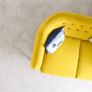 Yellow Fabric Sofa With Throw Pillow